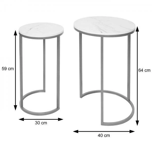 Set di 2 tavolini laterali, tavolino da caffè, tavolo da salotto, effetto marmo, MDF certificato FSC, nero