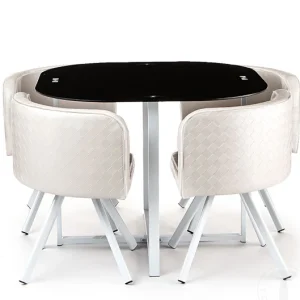 Set tavolo e 4 sedia design moderno gambe metallo piano tavolo vetro