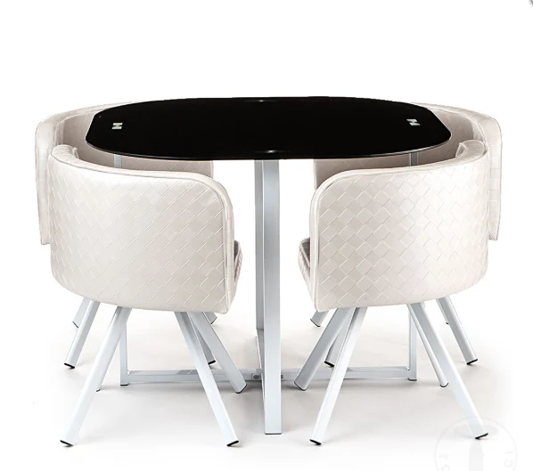 Set tavolo e 4 sedia design moderno gambe metallo piano tavolo vetro