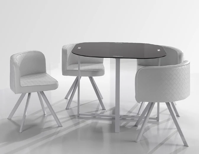 Set tavolo e 4 sedia design moderno gambe metallo piano tavolo vetro
