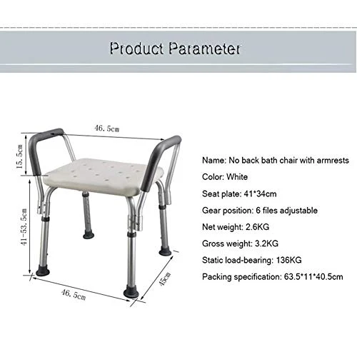 SETSCZY Sgabello per Doccia Sedia Antiscivolo Lega di Alluminio con braccioli Sedia da Bagno per Panca Doccia, sedili Docc...