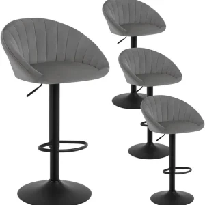 4x Sgabelli da Bar Regolabili Altezza Girevoli con Schienale Velluto Metallo Grigio Scuro