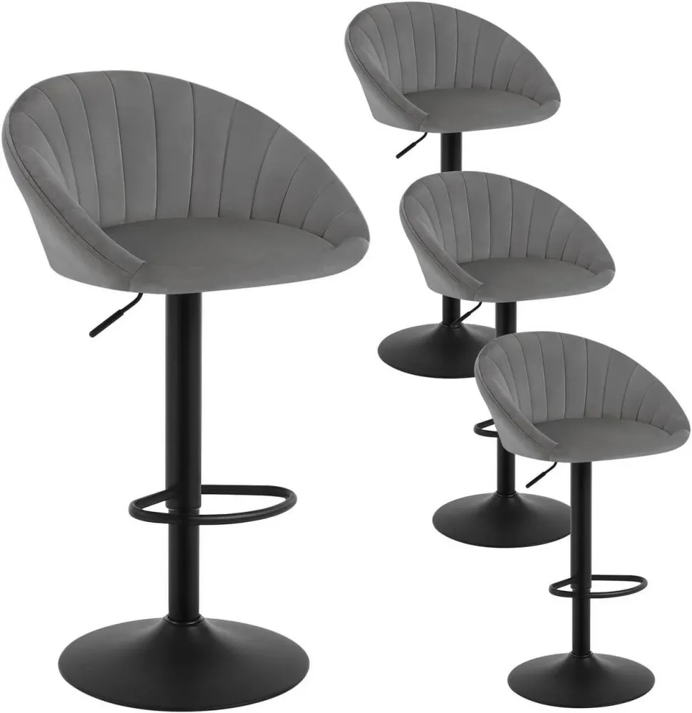 4x Sgabelli da Bar Regolabili Altezza Girevoli con Schienale Velluto Metallo Grigio Scuro
