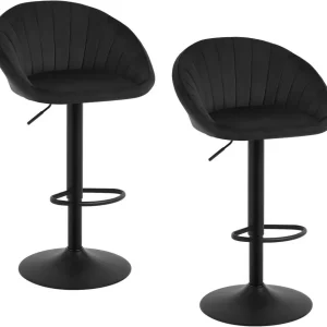 2x Sgabelli da Bar Regolabili Altezza Girevoli con Schienale Velluto Metallo Nero