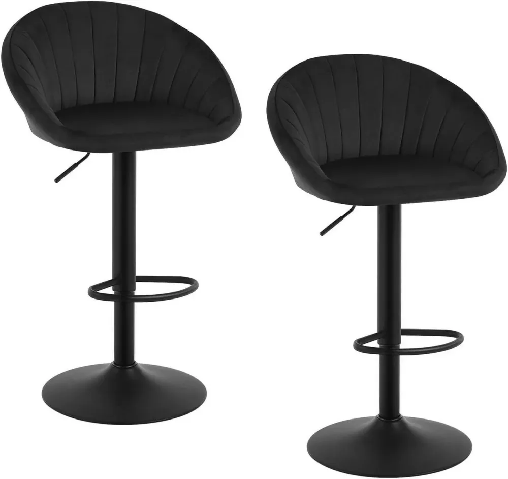 2x Sgabelli da Bar Regolabili Altezza Girevoli con Schienale Velluto Metallo Nero