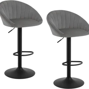 2x Sgabelli da Bar Regolabili Altezza Girevoli con Schienale Velluto Metallo Grigio Scuro