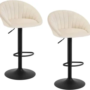 2x Sgabelli da Bar Regolabili Altezza Girevoli con Schienale Velluto Metallo Beige