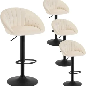 4x Sgabelli da Bar Regolabili Altezza Girevoli con Schienale Velluto Metallo Beige