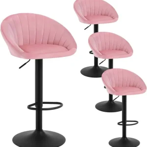 4x Sgabelli da Bar Regolabili Altezza Girevoli con Schienale Velluto Metallo Rosa