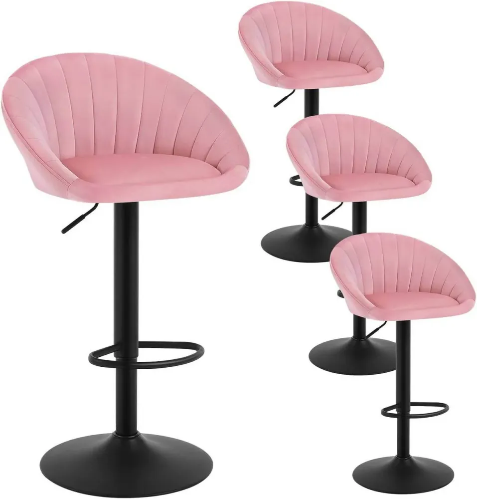 4x Sgabelli da Bar Regolabili Altezza Girevoli con Schienale Velluto Metallo Rosa