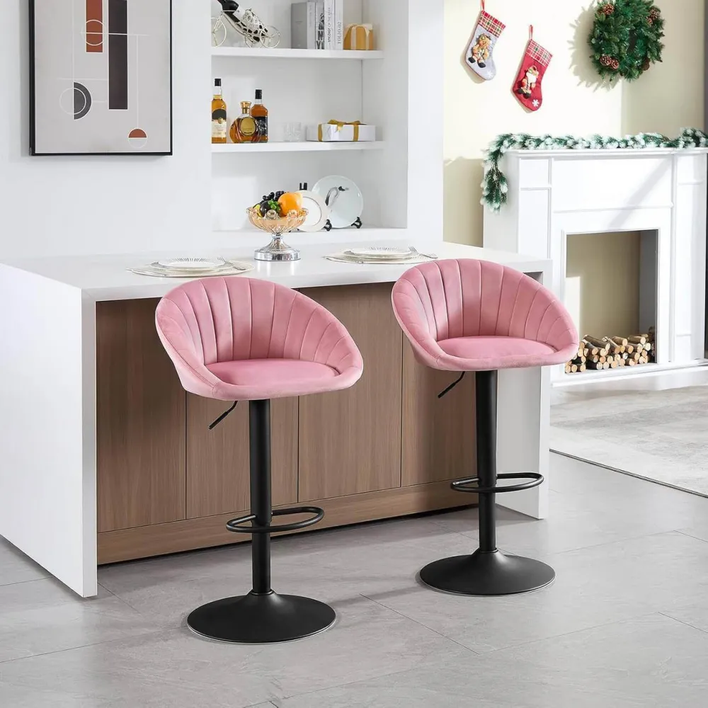 4x Sgabelli da Bar Regolabili Altezza Girevoli con Schienale Velluto Metallo Rosa