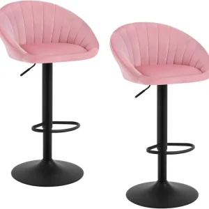 2x Sgabelli da Bar Regolabili Altezza Girevoli con Schienale Velluto Metallo Rosa