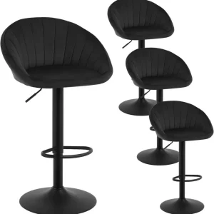 4x Sgabelli da bar regolabili altezza girevoli con schienale velluto metallo nero