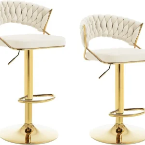 2x Sgabelli da bar regolabili altezza velluto metallo oro crema