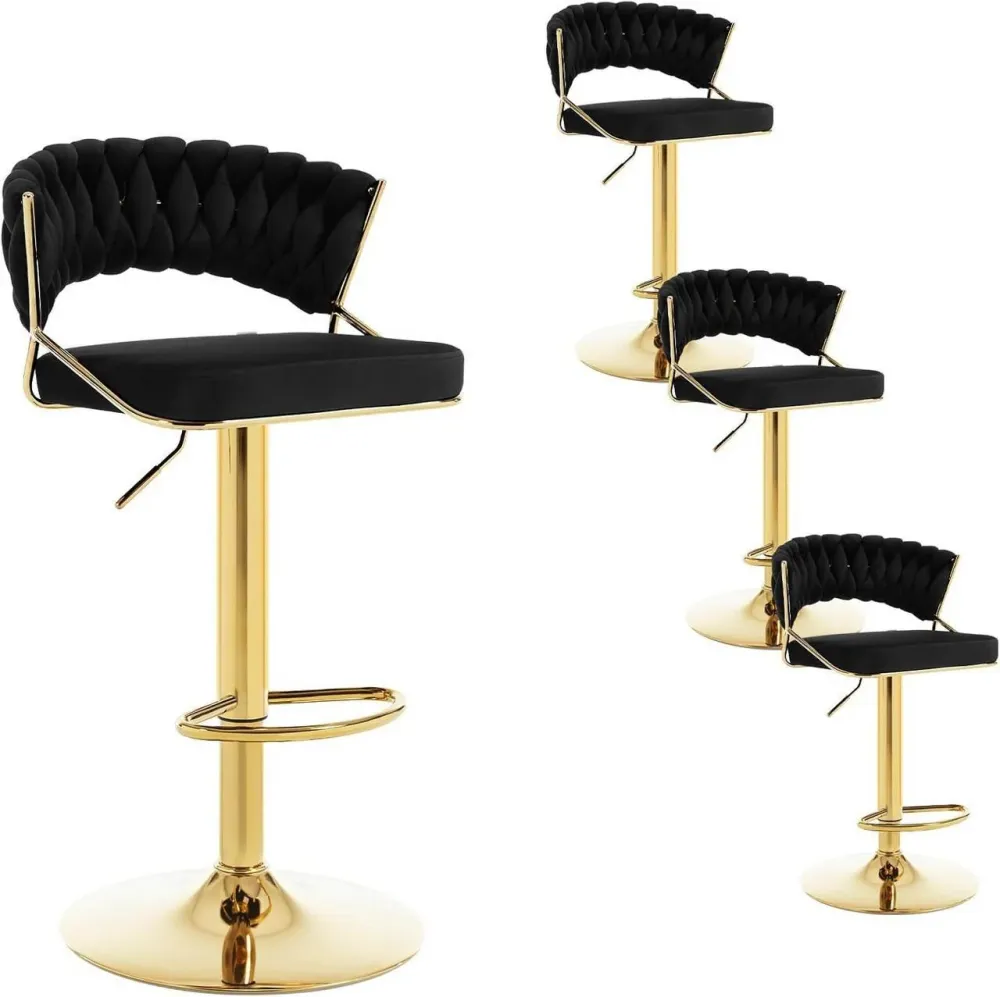 4x Sgabelli da bar regolabili altezza velluto metallo oro nero