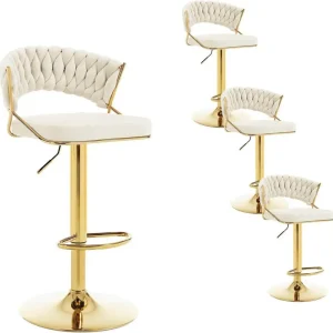 4x Sgabelli da bar regolabili altezza velluto metallo oro crema