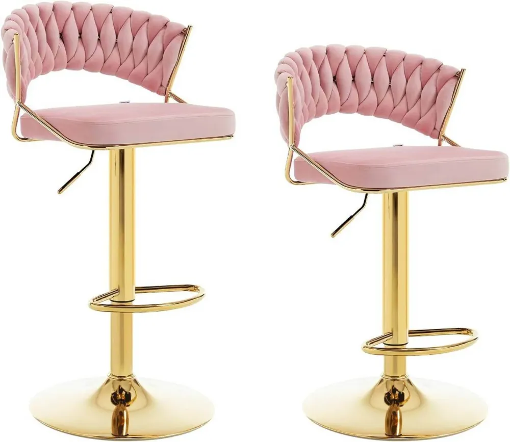 2x Sgabelli da bar regolabili altezza velluto metallo oro rosa