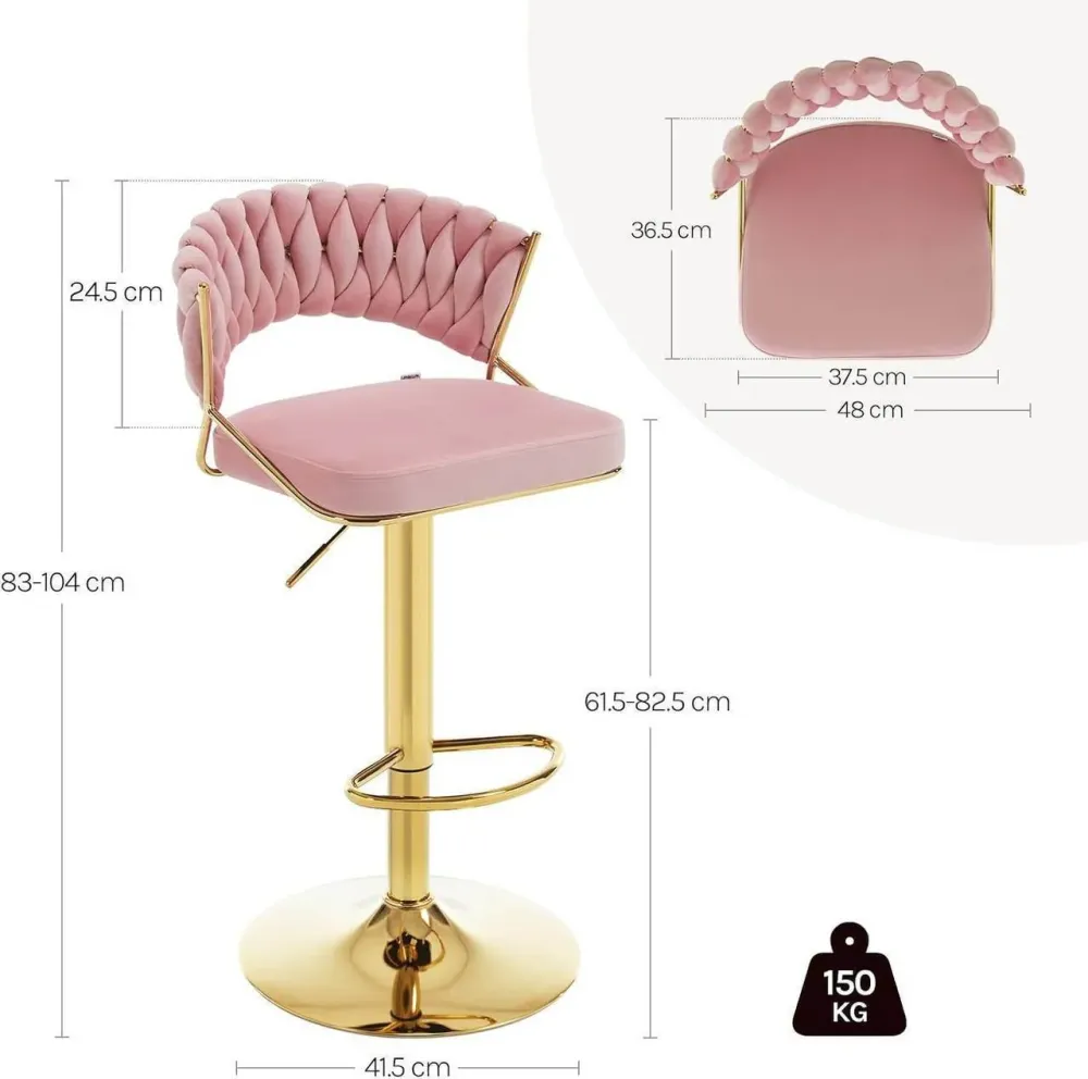 2x Sgabelli da bar regolabili altezza velluto metallo oro rosa
