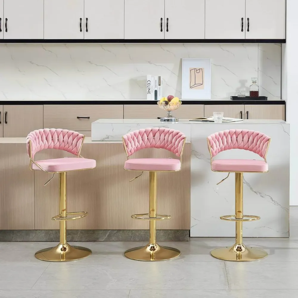 2x Sgabelli da bar regolabili altezza velluto metallo oro rosa