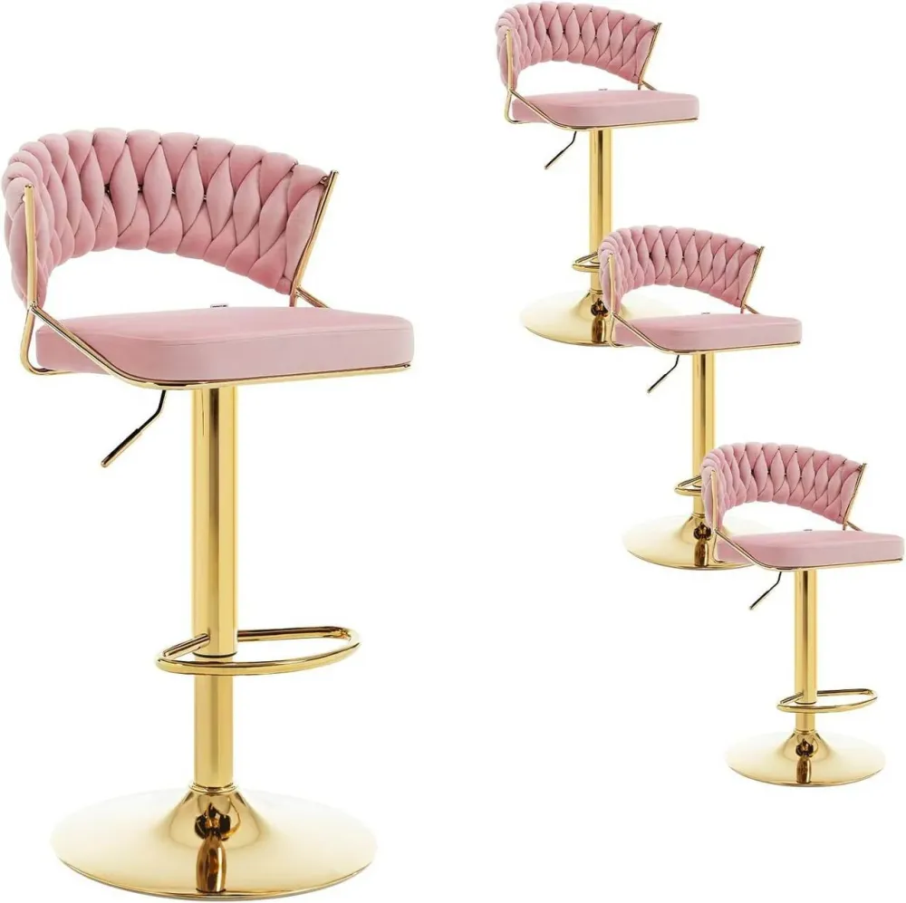 4x Sgabelli da bar regolabili altezza velluto metallo oro rosa