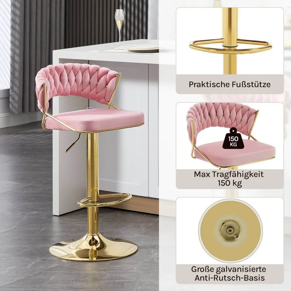 4x Sgabelli da bar regolabili altezza velluto metallo oro rosa