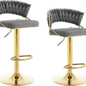 2x Sgabelli da bar regolabili altezza velluto metallo oro grigio scuro