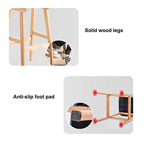 Sgabelli da bar Legno, Cuscino Cotone E Schienale Sgabello da Cucina con Poggiapiedi Sedia da 73 Cm per Soggiorno Balcone...