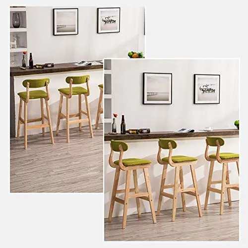 Sgabelli da bar Legno, Cuscino Cotone E Schienale Sgabello da Cucina con Poggiapiedi Sedia da 73 Cm per Soggiorno Balcone...