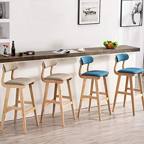 Sgabelli da bar Legno, Cuscino Cotone E Schienale Sgabello da Cucina con Poggiapiedi Sedia da 73 Cm per Soggiorno Balcone...