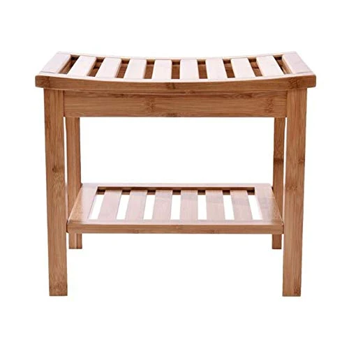 Sgabelli CJC bambù Banco per Doccia con Ripiano 2-Tier Posti Sedere Legno per Il Bagno Sedie Bagno Sedile Sauna Spa (Color...