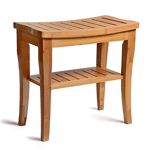 Sgabelli CJC Banco da Doccia Doccia con Ripiano, Bagno Stool Step Funziona Scarpe, di Legno Poggiapiedi (Color : Bamboo)