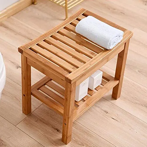 Sgabelli CJC Panca da Doccia Sedile con Ripiani bambù Spa da Bagno Legno Impermeabile Organizzatore di Stoccaggio Bagno An...