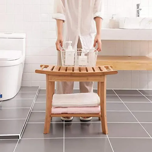 Sgabelli CJC Panca da Doccia Sedile con Ripiani bambù Spa da Bagno Legno Impermeabile Organizzatore di Stoccaggio Bagno An...