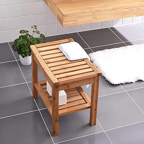 Sgabelli CJC Panca da Doccia Sedile con Ripiani bambù Spa da Bagno Legno Impermeabile Organizzatore di Stoccaggio Bagno An...