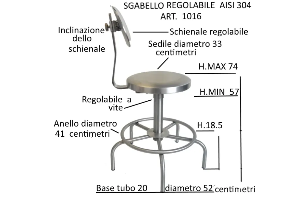 Sgabello acciaio Inox con schienale