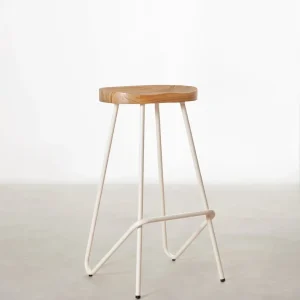 Sgabello alto acciaio e legno Kai