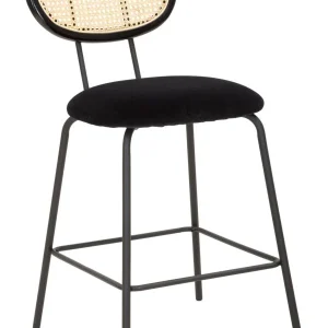 Sgabello alto da bar cucina metallo e velluto colore nero con schienale cm 47x57x98h