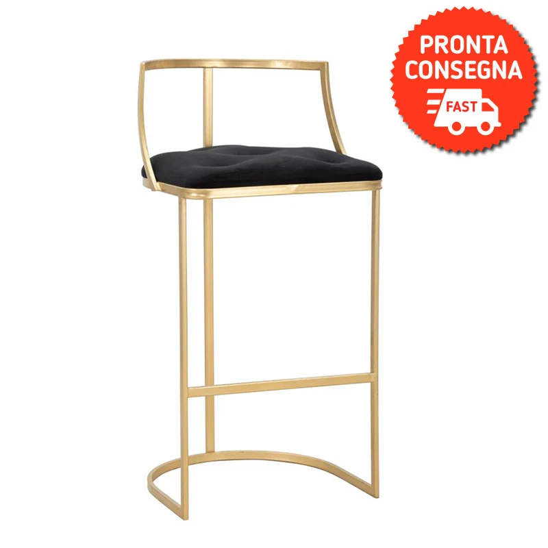 Sgabello alto da bar metallo dorato seduta tessuto colore nero cm Ø 45x90h