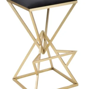 Sgabello alto design metallo dorato seduta velluto nero cm 40x40x75h