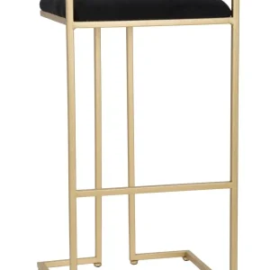 Sgabello alto moderno struttura metallo dorato e tessuto nero cm 42x42x81h