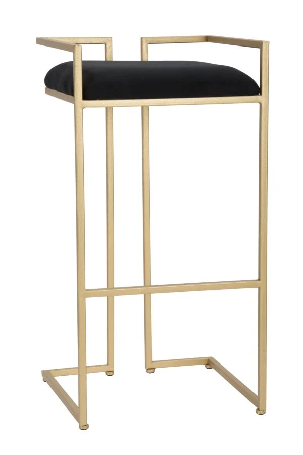 Sgabello alto moderno struttura metallo dorato e tessuto nero cm 42x42x81h