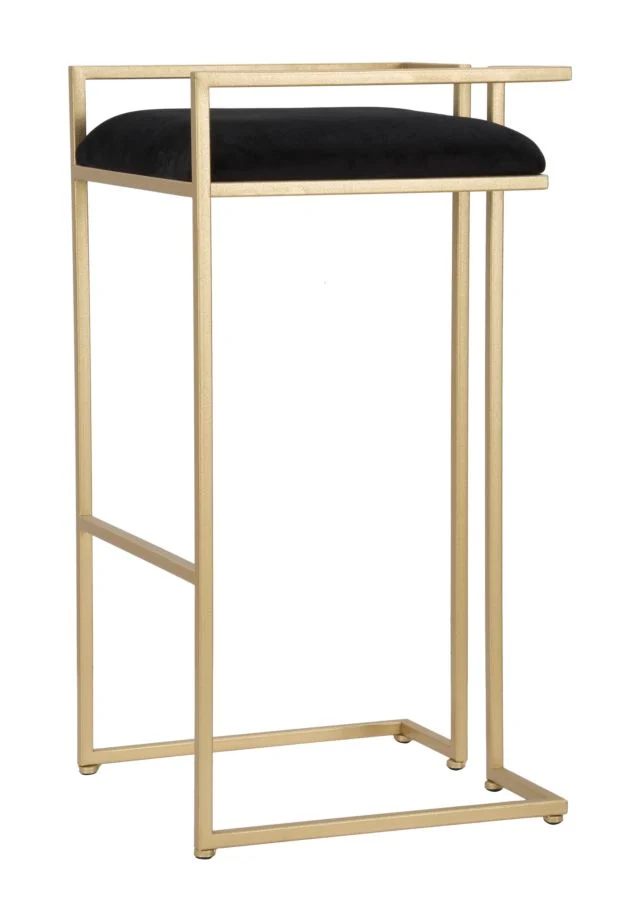 Sgabello alto moderno struttura metallo dorato e tessuto nero cm 42x42x81h