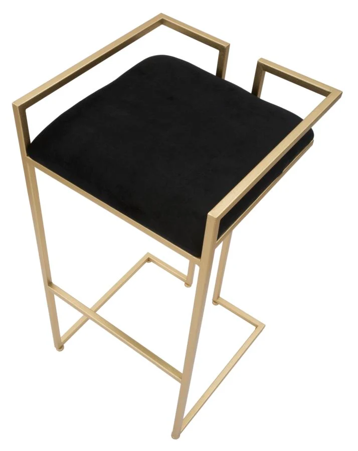 Sgabello alto moderno struttura metallo dorato e tessuto nero cm 42x42x81h