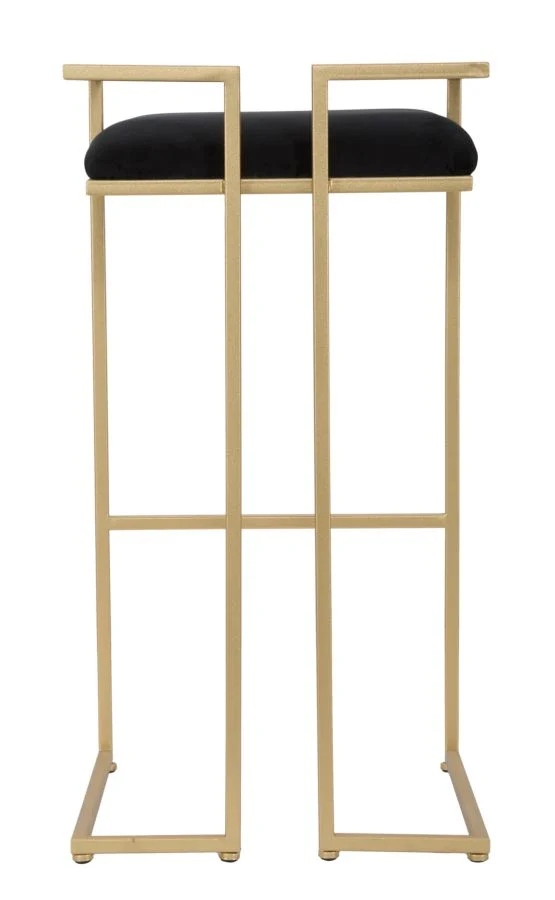 Sgabello alto moderno struttura metallo dorato e tessuto nero cm 42x42x81h