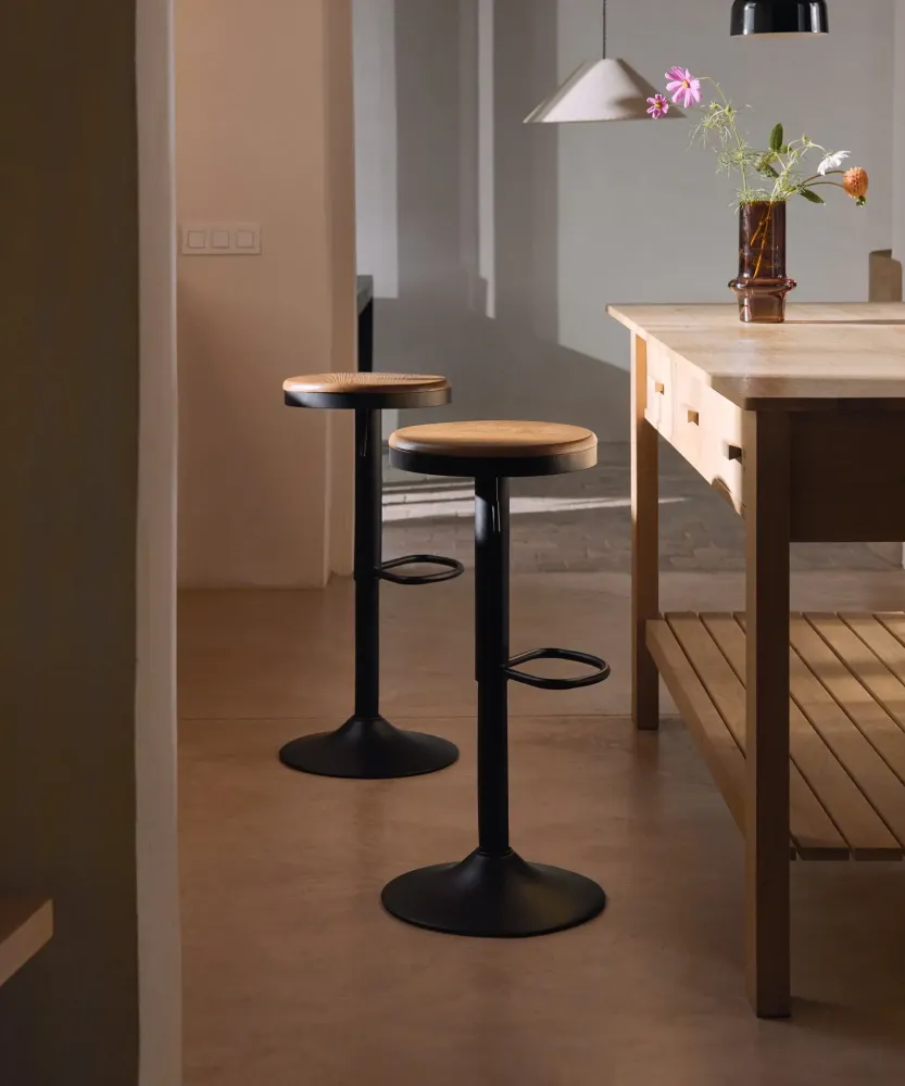 Sgabello Alto Regolabile Acciaio e Legno Oslo