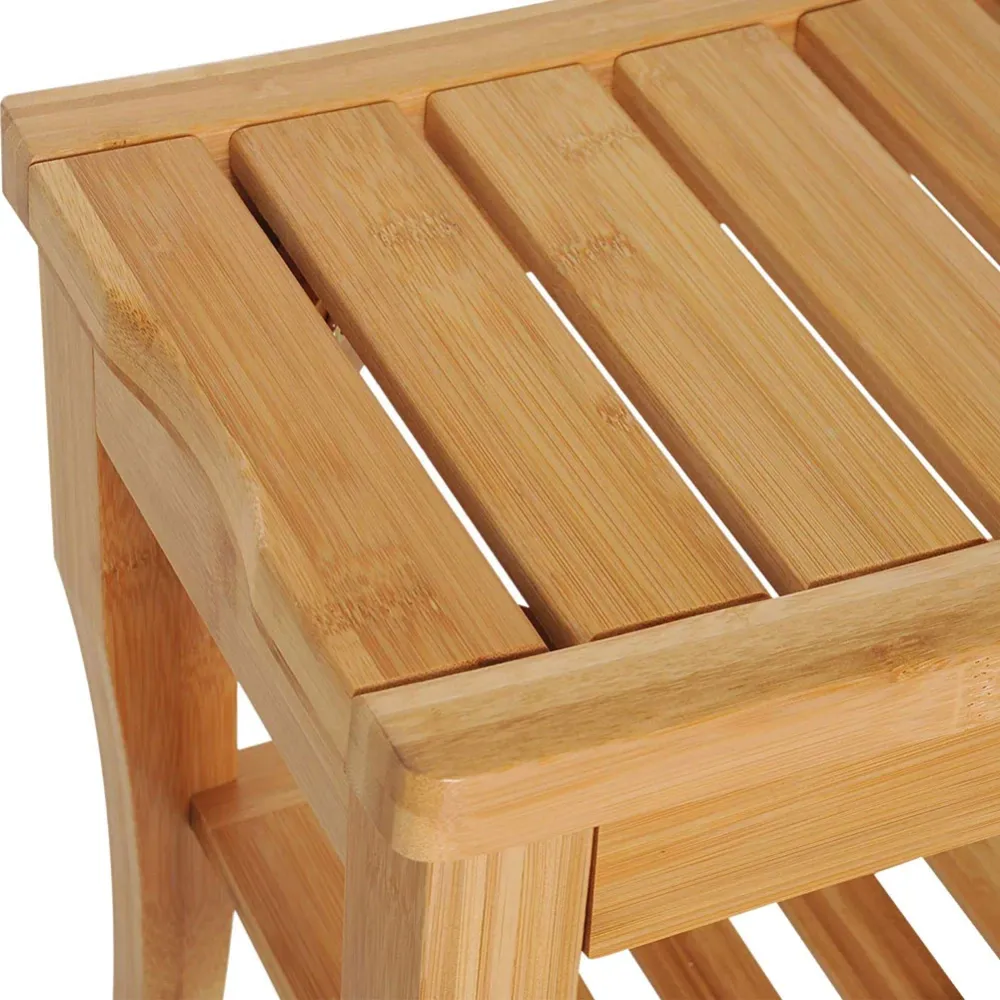 Sgabello da Bagno bambu Naturale con Panca Ripiano Portaoggetti bamboo