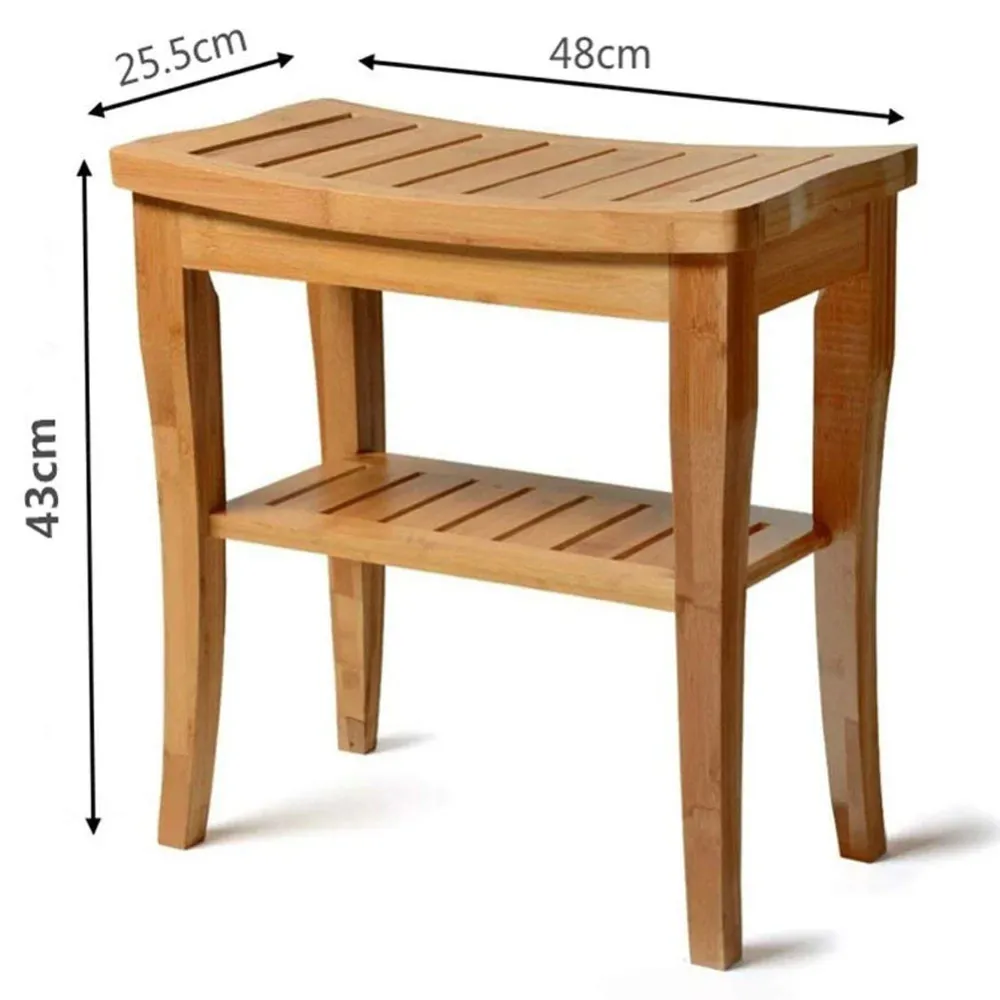 Sgabello da Bagno bambu Naturale con Panca Ripiano Portaoggetti bamboo
