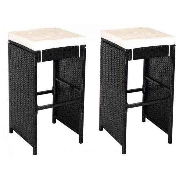 Sgabello da bar DAVOS vimini nero, con rivestimento bianco crema, 2 pezzi