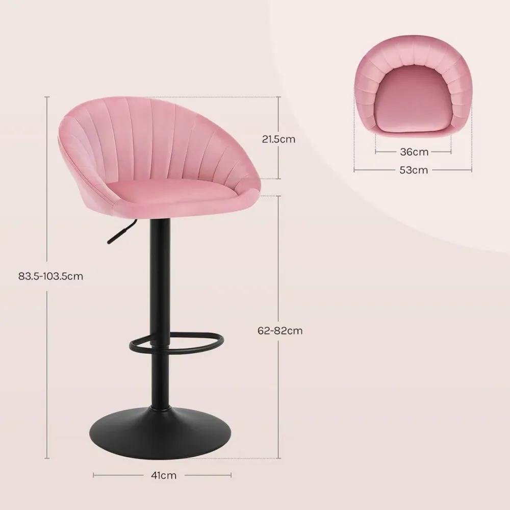 Sgabello da bar girevole regolabile altezza con schienale velluto metallo rosa