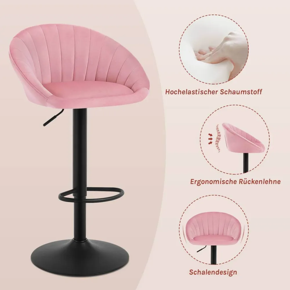Sgabello da bar girevole regolabile altezza con schienale velluto metallo rosa